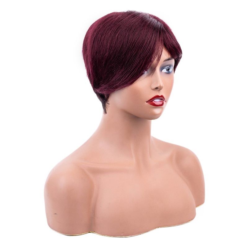 Straight Wine Red Color Machine-made Wig - 图片 5